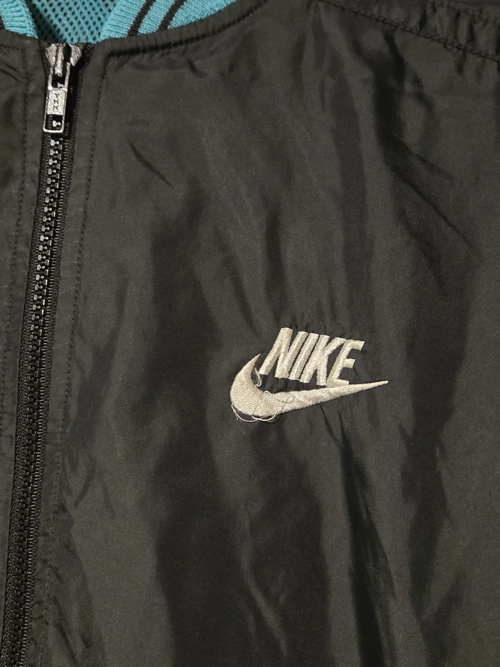 Vintage 90s Nike Black & Teal Zip Up Windbreaker Jacket Womens Large